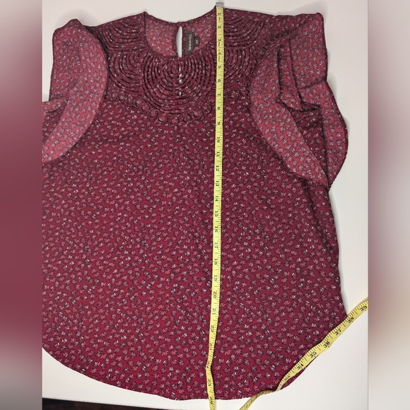 Anthropologie Ranna Gill Women XS Tank Blouse Red Cutout Neckline Ruffle Sleeve - Picture 9 of 10